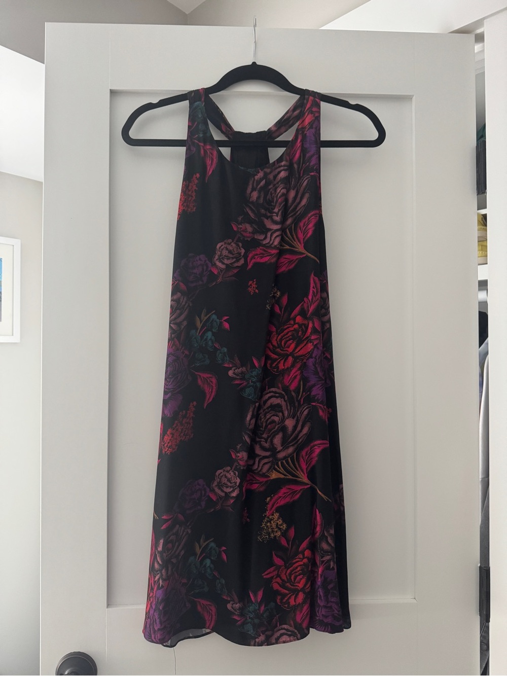 Alice + Olivia Black Floral Midi Halter Dress with Pink & Purple Accents
